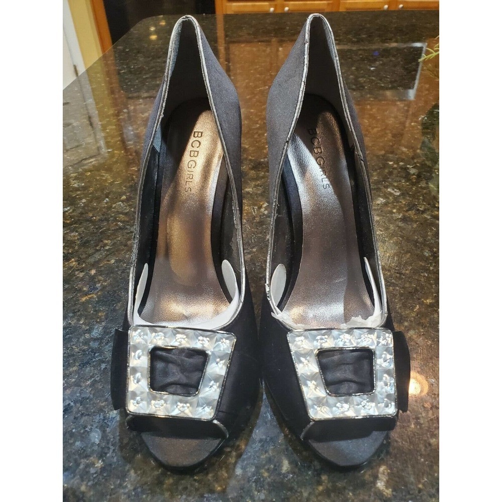BCBG Girls Size 8.5 Black Leather Open Toe